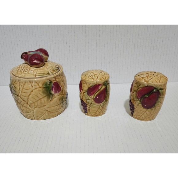 Tilso Japan Ceramic Set of Grease Jar and Salt & Pepper Shakers Fruits 53/630 - Picture 6 of 11